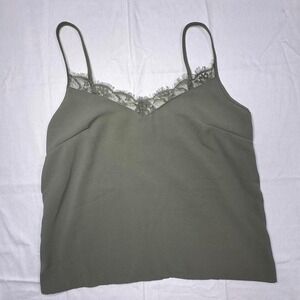 Olive green cami top with lace neckline